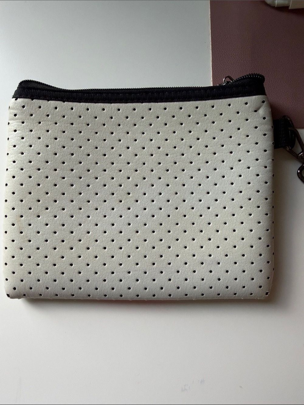 Wristlet Pouch in White with Pink & Red Stripes - Picture 2 of 4